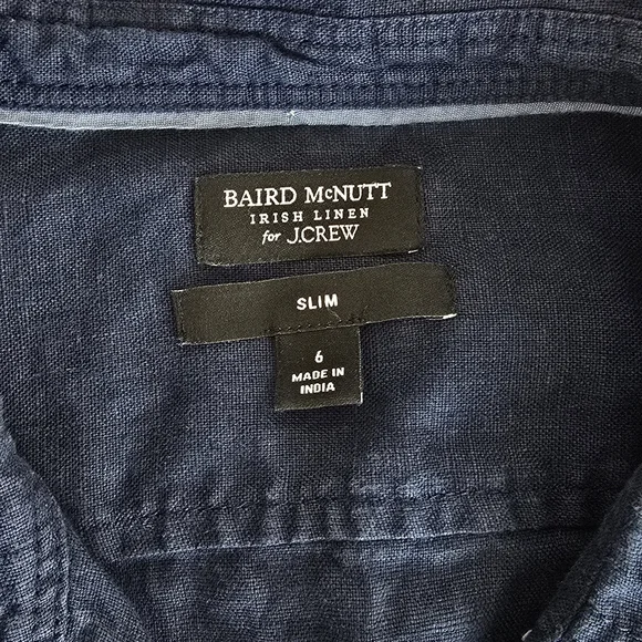 J. Crew Baird McNutt Irish Linen Slim-Fit Long-Sleeve Shirt - Navy Blue - Size 6 - Picture 5 of 5